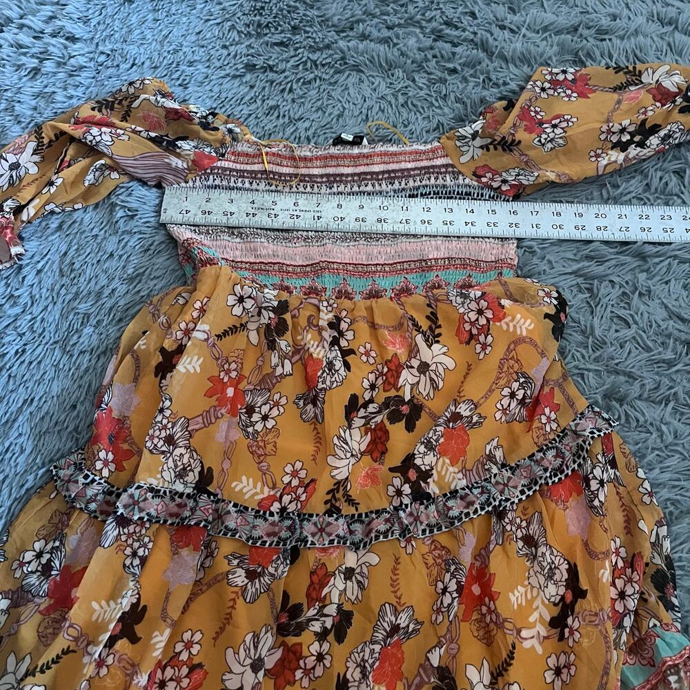 Davi & Dani Boho Printed Ruffle Maxi Dress Smocked Bodice Hippie Large Fairy - Picture 5 of 9
